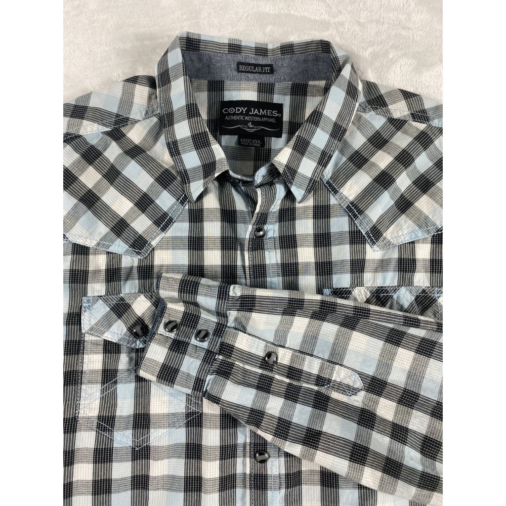Cody James Button Up Shirt Sz 2XL Black Blue Long Sleeve Pearl Snap Western